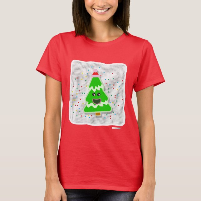 Camiseta Character de Árvore Feriada de Natal Kawaii, Cute  (Frente)