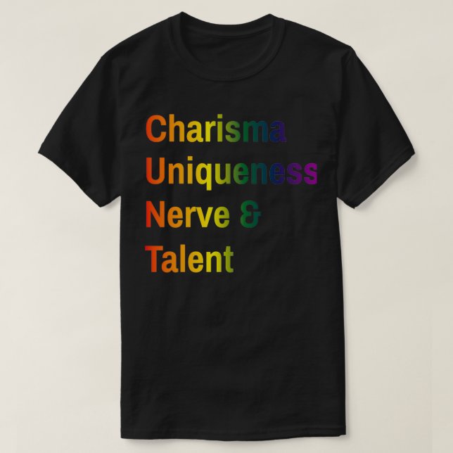 Camiseta Charisma Uniquity Nerve e Talent (Frente do Design)