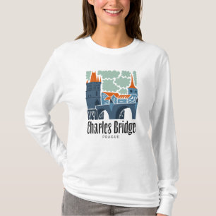 Camiseta Charles Bridge Praga abstrato viagem floral checo
