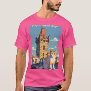 Camiseta Charles Bridge Praga Sonha Poster 80S Anime