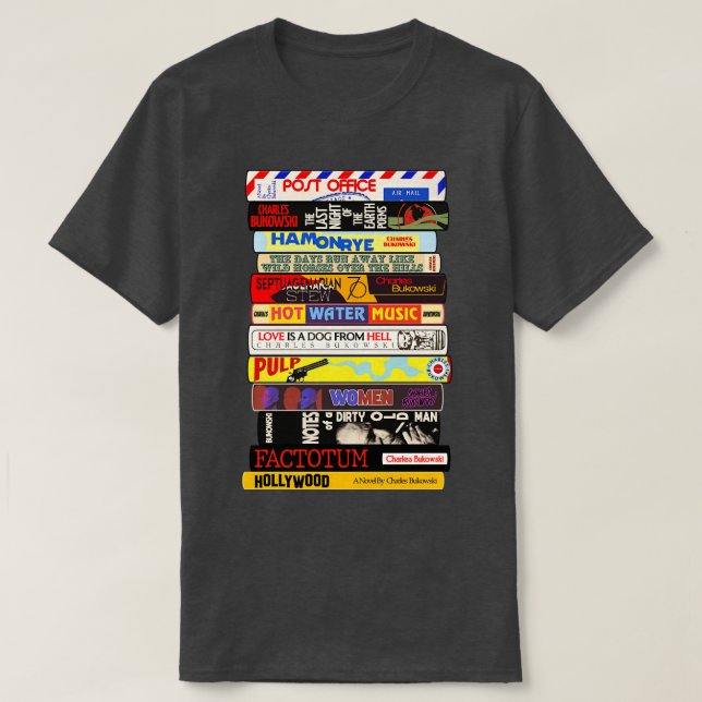 Camiseta Charles Bukowski Books Stack (Frente do Design)