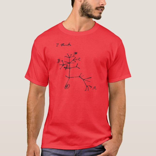 Camiseta Charles Darwin - eu penso (o preto) (Frente)
