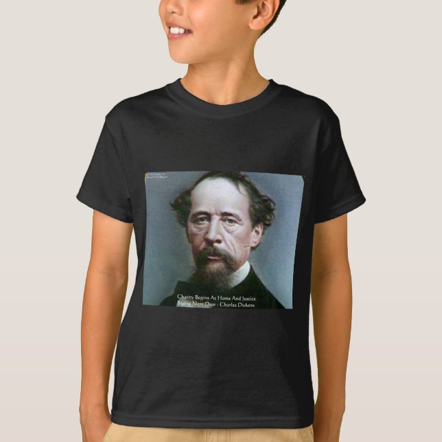 Camiseta Charles Dickens "Charity @Home" cita presentes (Frente)