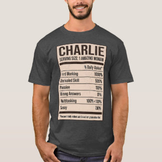 Camiseta Charlie Nutrition Facts Name Nickname Alias Title 