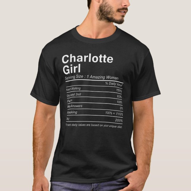 Camiseta CHARLOTTE GIRL NC NORTH CAROLINA Nutrition Facts   (Frente)