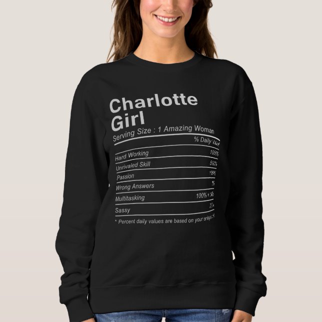 Camiseta CHARLOTTE GIRL NC NORTH CAROLINA Nutrition Facts   (Frente)