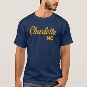 Camiseta Charlotte NC Script Design - Amarelo e Marinho Neg