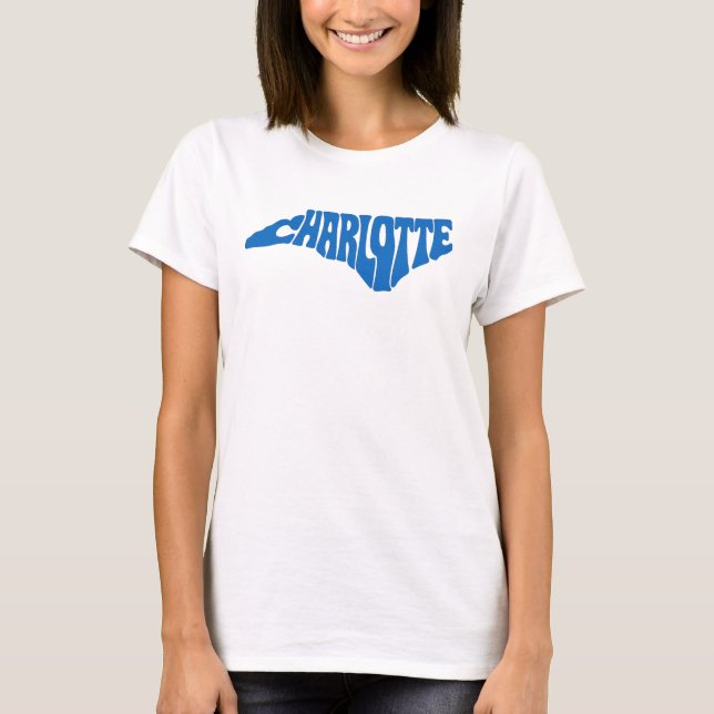Camiseta Charlotte North Carolina Retro State Shape Design (Frente)