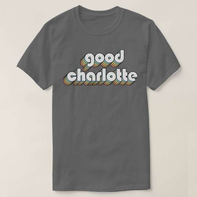 Camiseta Charlotte Retro Rainbow Typografia Desbotou Styl (Frente do Design)