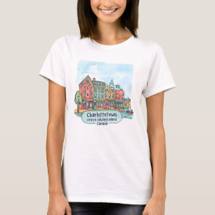 Camiseta Charlottetown PEI Canadá Aquarela Vista Panorâmica