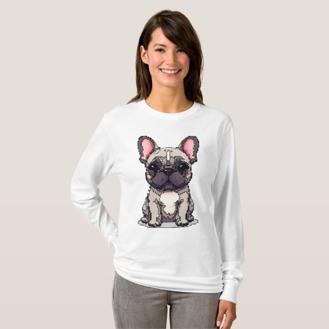 Camiseta Charme de Bulldog Francês em Pixel (Frente Completa)