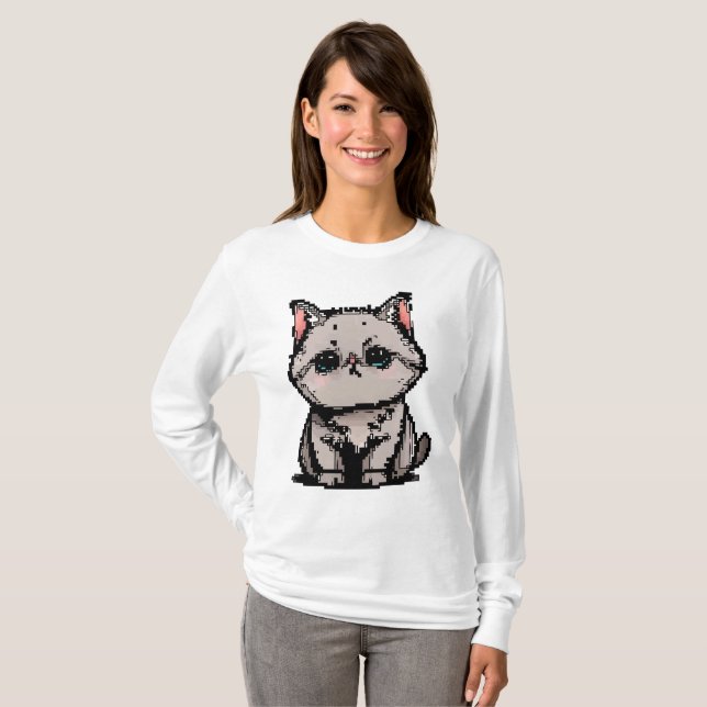 Camiseta Charme do British Shorthair em Pixel (Frente Completa)