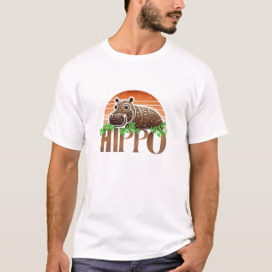Camiseta Charme Rústico Gráfico de Hipopótamo