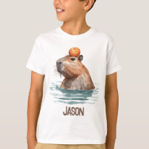 Charmoso Capybara com laranja e nome infantil