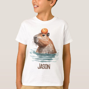 Camiseta Charmoso Capybara com laranja e nome infantil