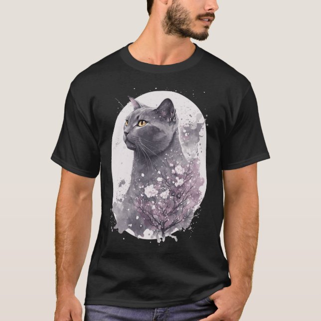 Camiseta Chartreux Cat Japanese Cherry Blossom Floral Sakur (Frente)