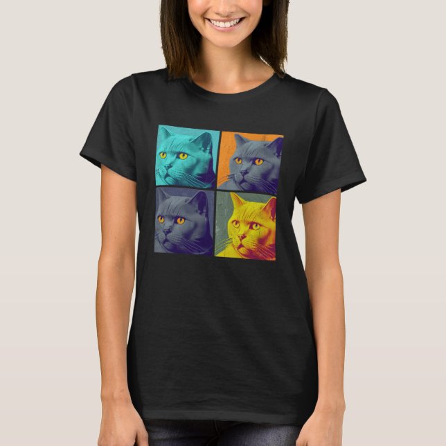 Camiseta Chartreux Cat Pop Illustration Colorful Animal (Frente)