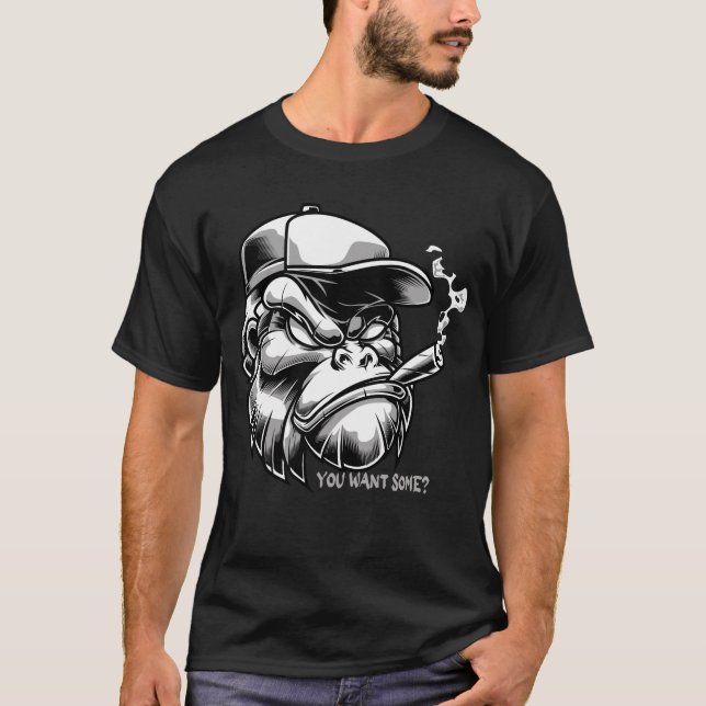 Camiseta Charuto Fumante De Gorila - Quer Um Pouco? Visto U (Frente)