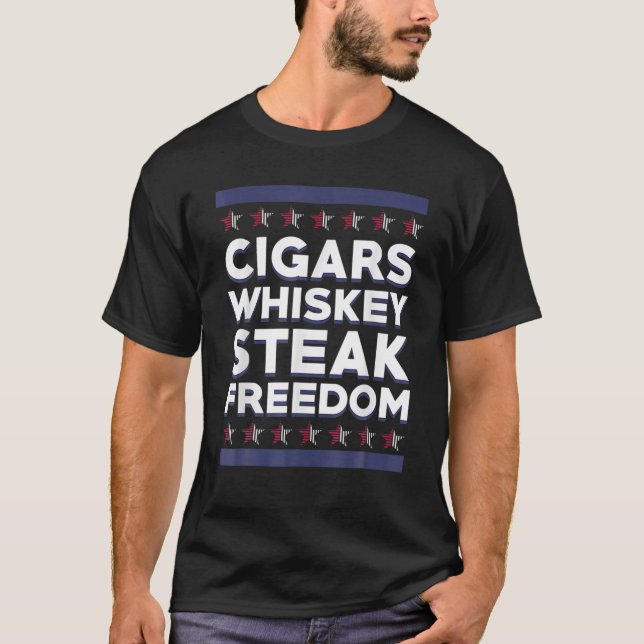 Camiseta Charuto Whiskey Steak Liberdade Fumadores Engraçad (Frente)