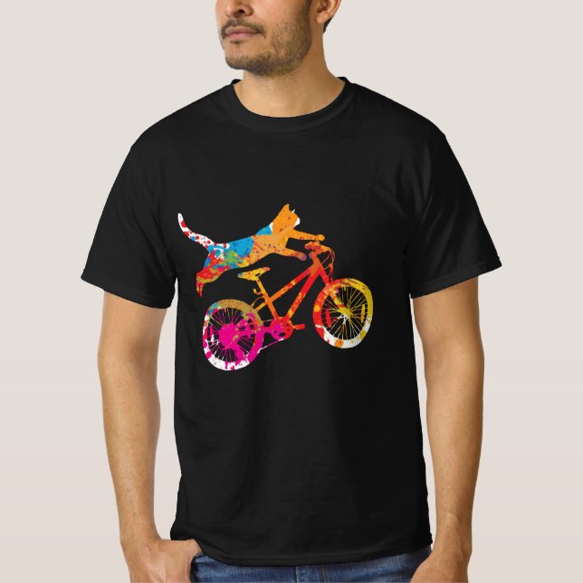 Camiseta Chat drôle sur un vélo en peinture. (Frente)