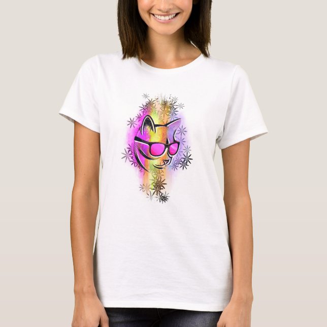 Camiseta Chat lunettes de soleil couleurs (Frente)