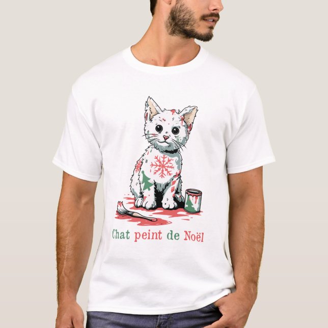 Camiseta CHAT PEINT DE NOËL ! - Sapin félin (Frente)