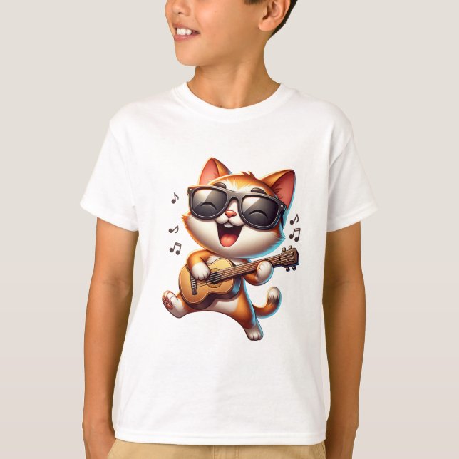 Camiseta Chat qui joue de la guitare (Frente)