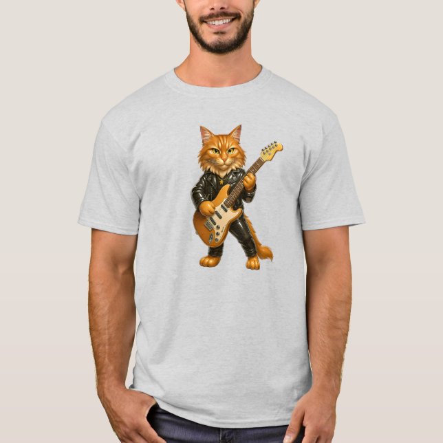 Camiseta Chat rockeur joue de la guitare électrique. (Frente)