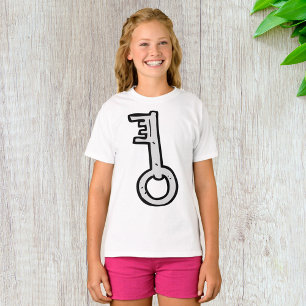 Camiseta Chave Antiga Esqueleto Vintage Desenhada à Mão Pra