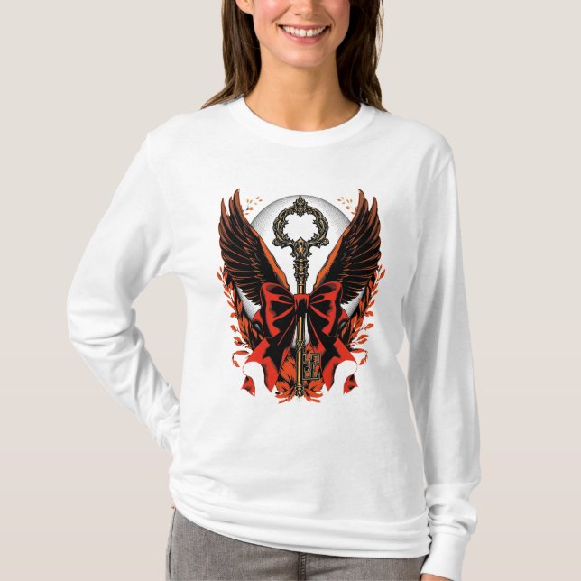 Camiseta Chave do Arco Gótico Velvet com Asas e Lua (Frente)