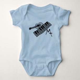 Camiseta chaves do piano e onsie do bebê da guitarra