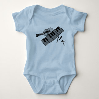 Camiseta chaves do piano e onsie do bebê da guitarra
