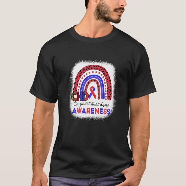 Camiseta CHD Awareness Heart Disease Leopard Rainbow Blue R (Frente)