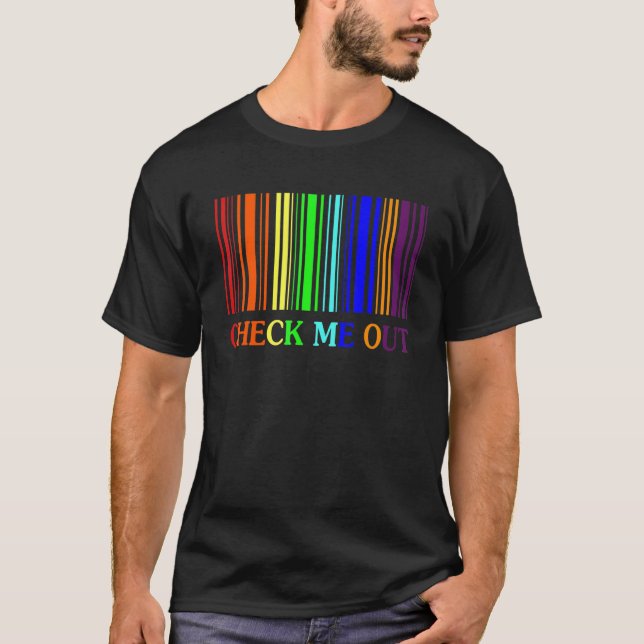 Camiseta Check Cute About Me Out Barcode Rainbow Gay Pride  (Frente)