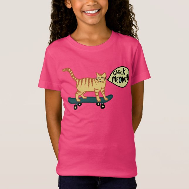 Camiseta Check Meowt Punny Skateboard Tabby Cat (Frente)
