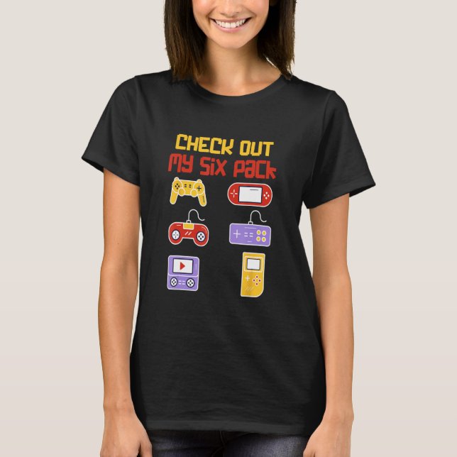 Camiseta Check Out My Six Pack  Pixel Video Game for Gamers (Frente)