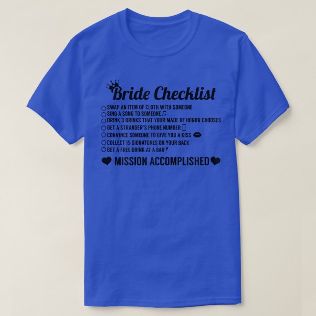 Camiseta Checklist para as mulheres do Funny Bridal Party 1 (Frente do Design)