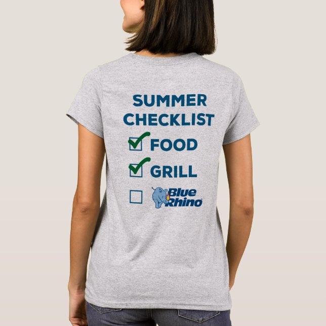 Camiseta Checklist para o verão de Rhino azul (Verso)