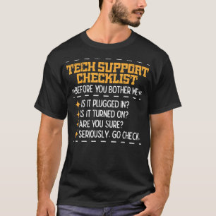 Camiseta Checklist para suporte técnico Engraçado Suporte t