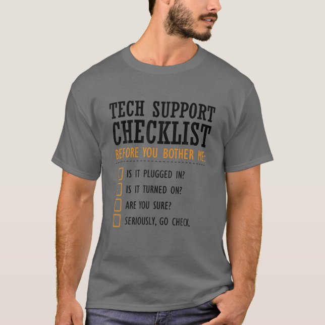 Camiseta Checklist para suporte técnico - Geek de computado (Frente)