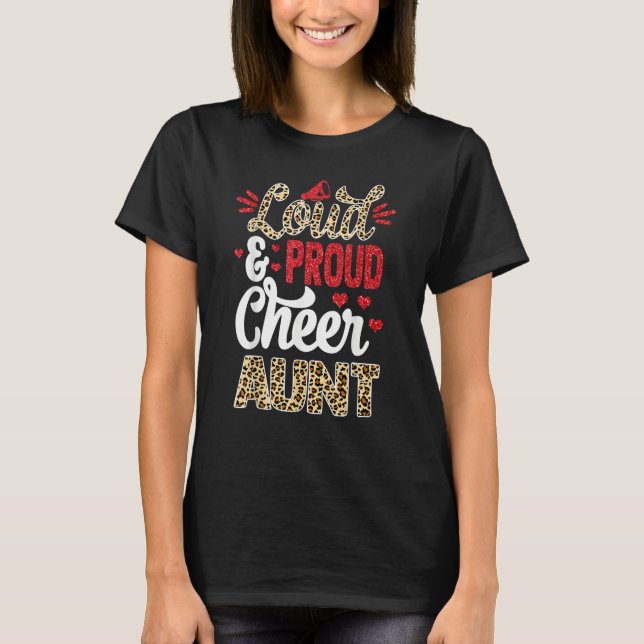 Camiseta Cheer Aunt Biggest Fan Leopard Print And Pom Pom (Frente)