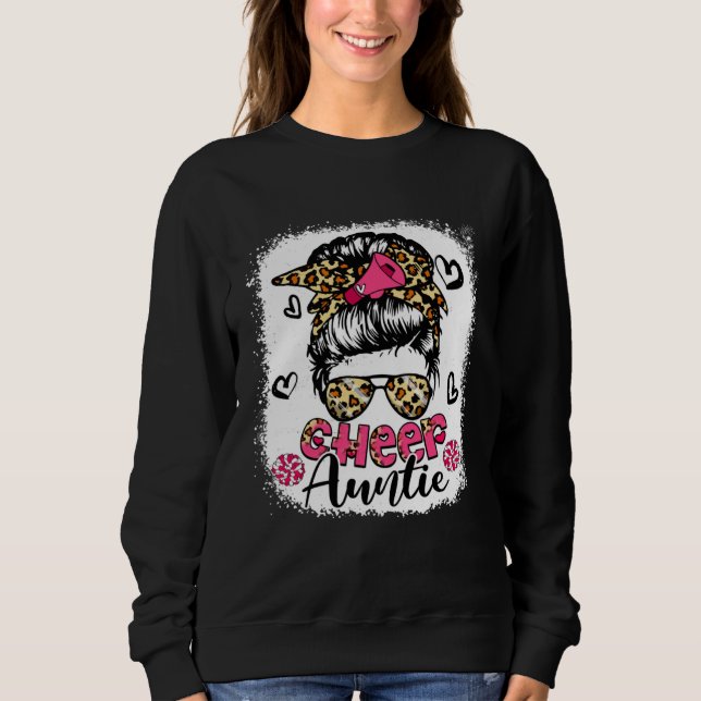 Camiseta Cheer Auntie Leopard Cute Messy Bun Hair Cheerlead (Frente)