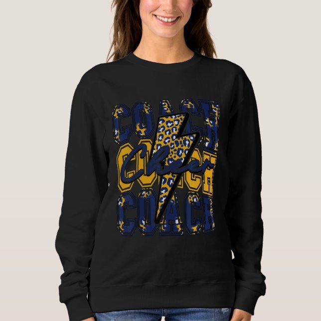 Camiseta Cheer Coach Lightning Bolt Cheer Leopard Navy Gold (Frente)
