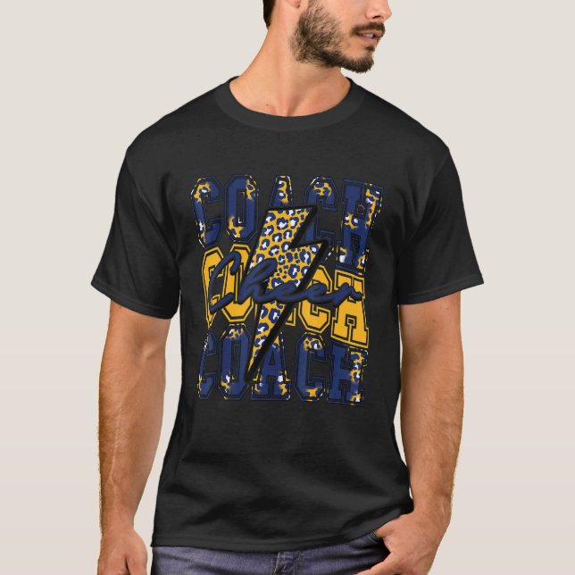 Camiseta Cheer Coach Lightning Bolt Cheer Leopard Navy Gold (Frente)
