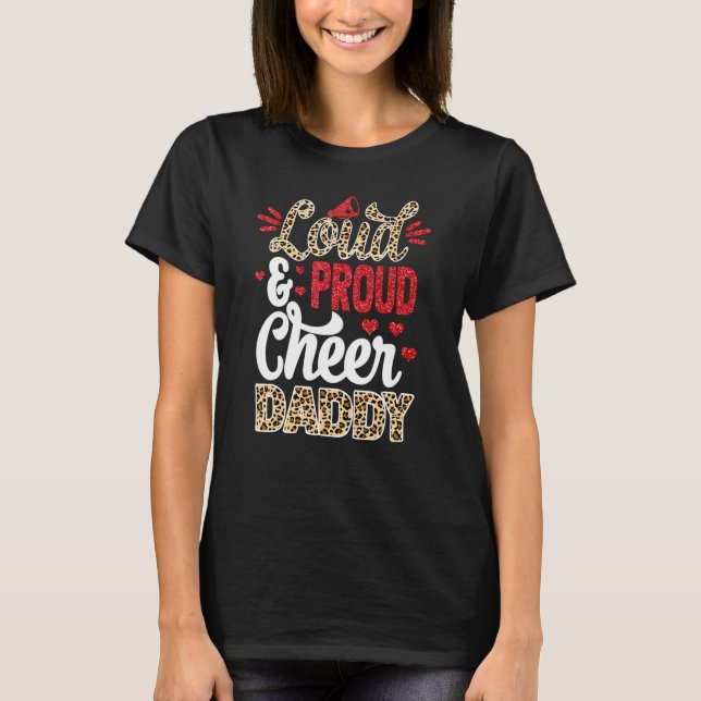 Camiseta Cheer Daddy Biggest Fan Leopard Print And Pom Pom (Frente)