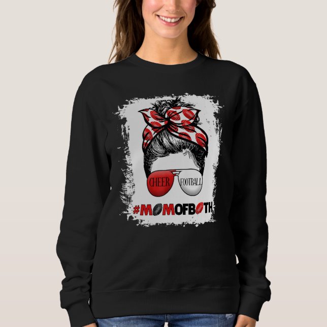 Camiseta Cheer Football Cheerleading Mom Of Both Messy Hair (Frente)