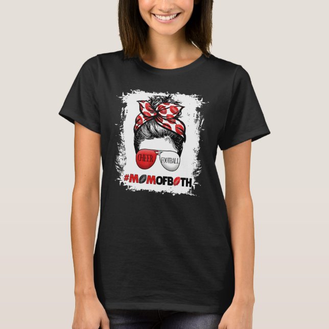 Camiseta Cheer Football Cheerleading Mom Of Both Messy Hair (Frente)
