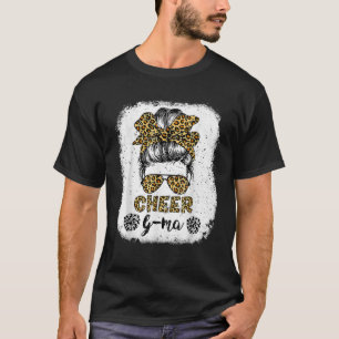 Camiseta Cheer G mães Leopard Messy Bun Cheerleader Branque