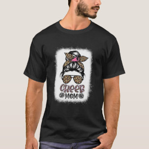 Camiseta Cheer Mãe Leopard Messy Bun Cheerleader Sangrado 