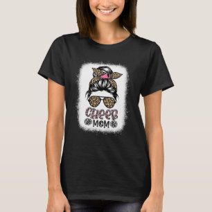 Camiseta Cheer Mãe Leopard Messy Bun Cheerleader Sangrado M